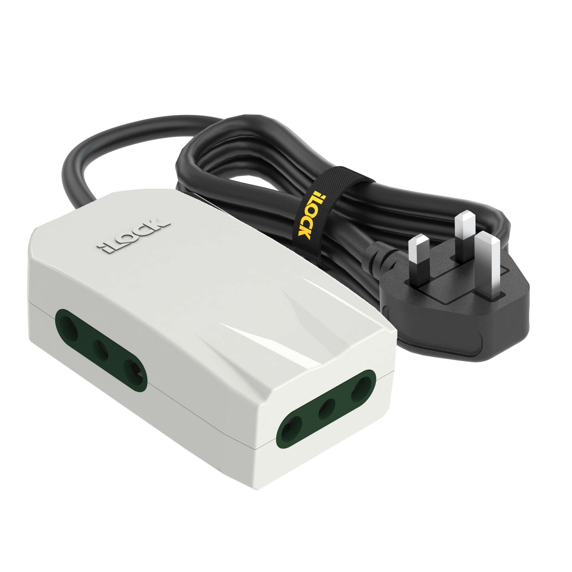7AGAT iLOCK Mini 3-Way Power Extension with Type G Plug, flat cable, child safety shutters, night light, fire-resistant housing