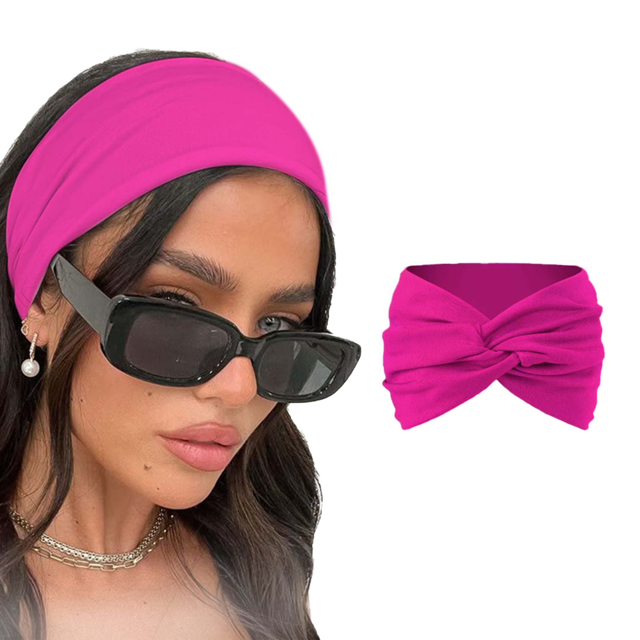 Pink knitted cotton headband with a cute knot design, ideal for women and girls, from 7AGAT, perfect as a turban or hair accessory.
