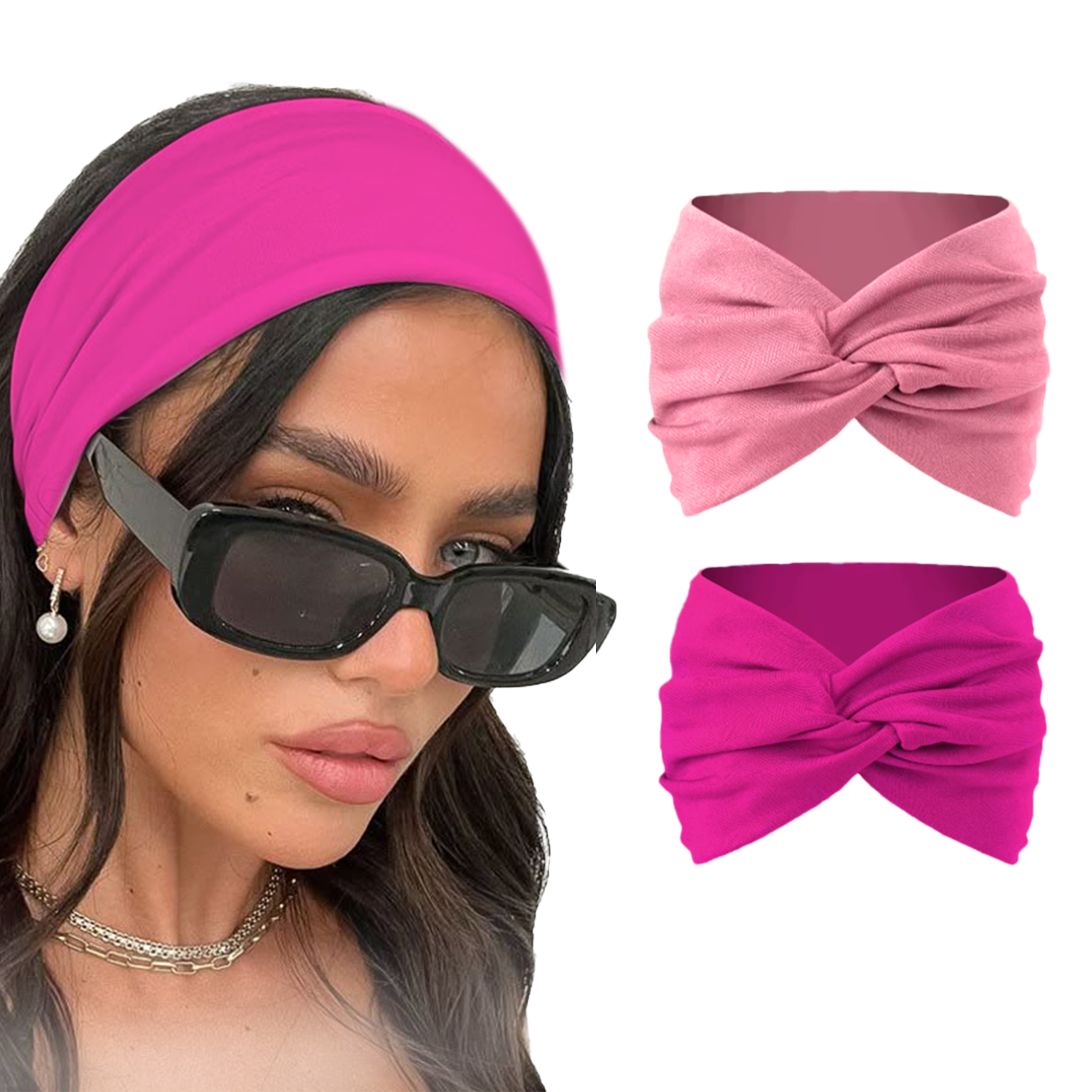 Pink knitted cotton headbands for women and girls with cute knot detail, versatile turban style, lightweight and comfortable accessory.