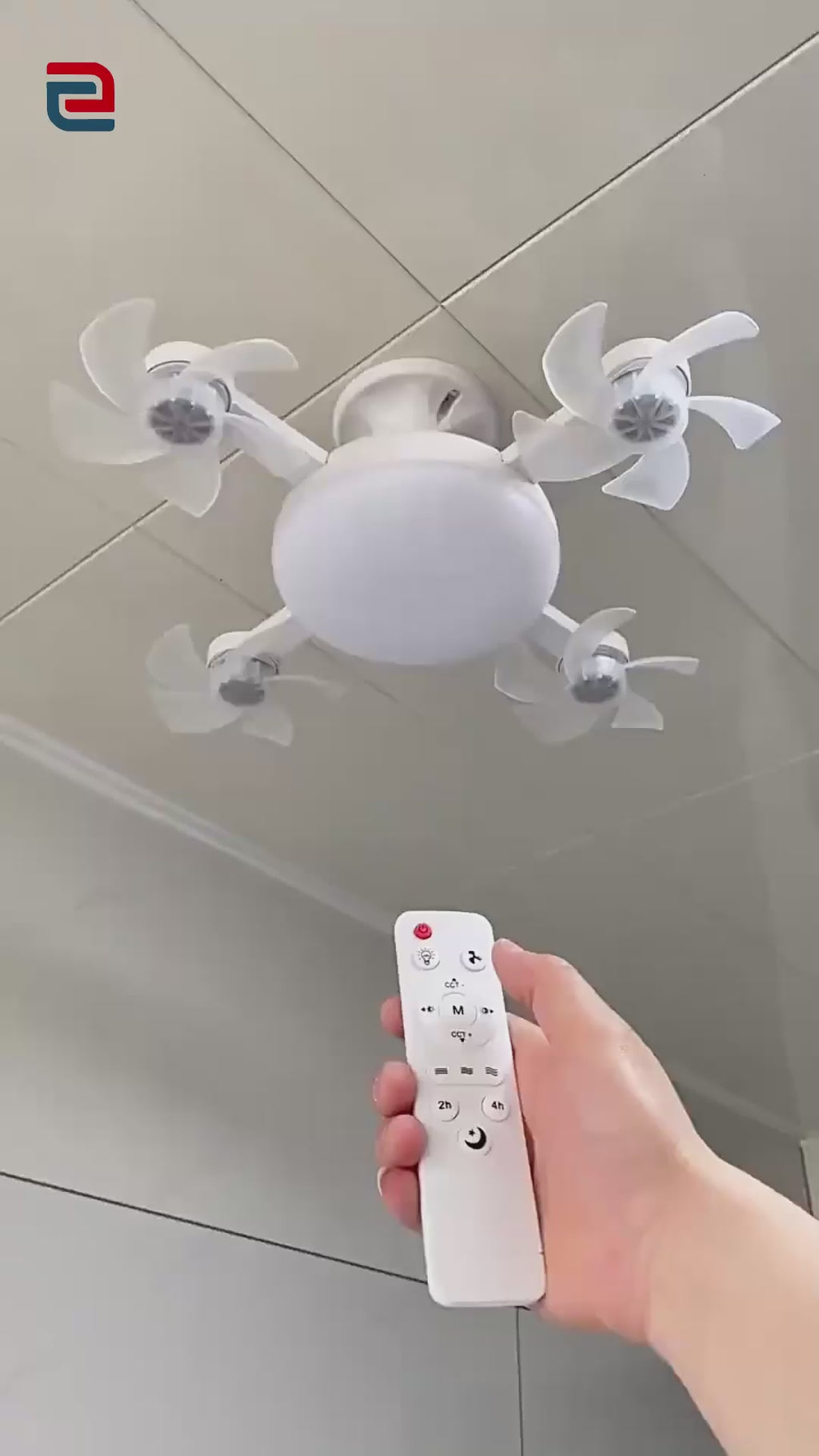 Ceiling Fan with LED Light, White, ABS and Metal, Flower-Style Blades, Remote Control, E27 Socket, 3-Colour Dimmable, Low Noise